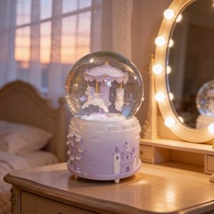Lavender Carousel Snow Globe